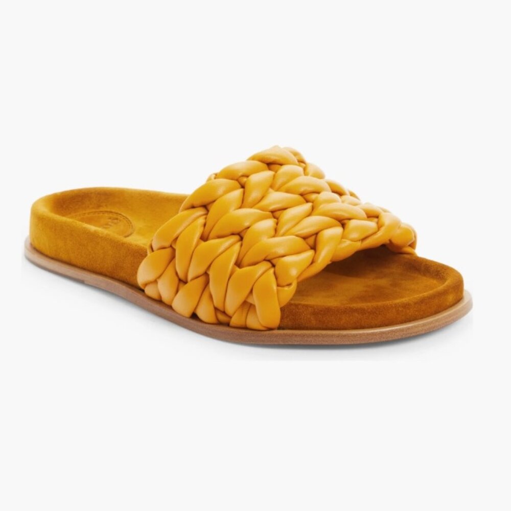 Chloe Kacey Braided Leather Slide Sandal Saffron Orange 38W NEW *BOX DAMAGE* - Picture 2 of 14
